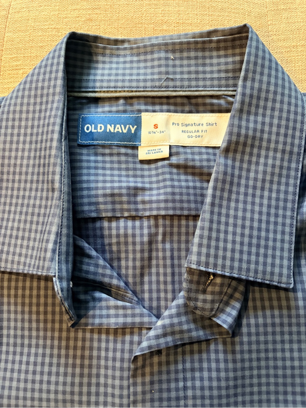 Old Navy Men's Navy and Light Blue Gingham Dress Shirt